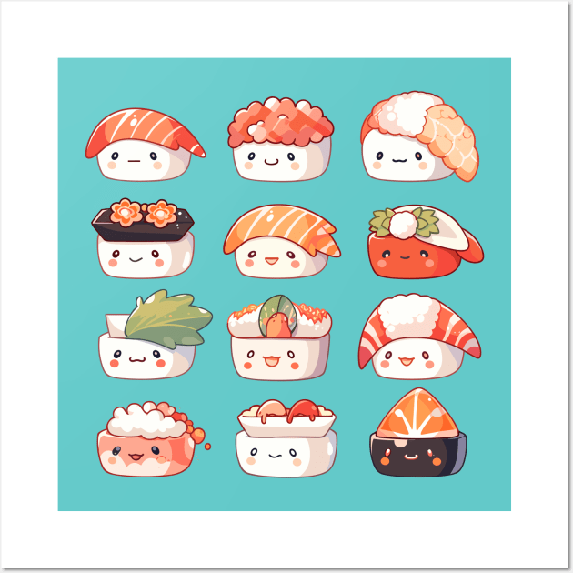 Feast for Sushi Lovers: Diverse Delights and Delectable Rolls. Wall Art by TeeTopiaNovelty